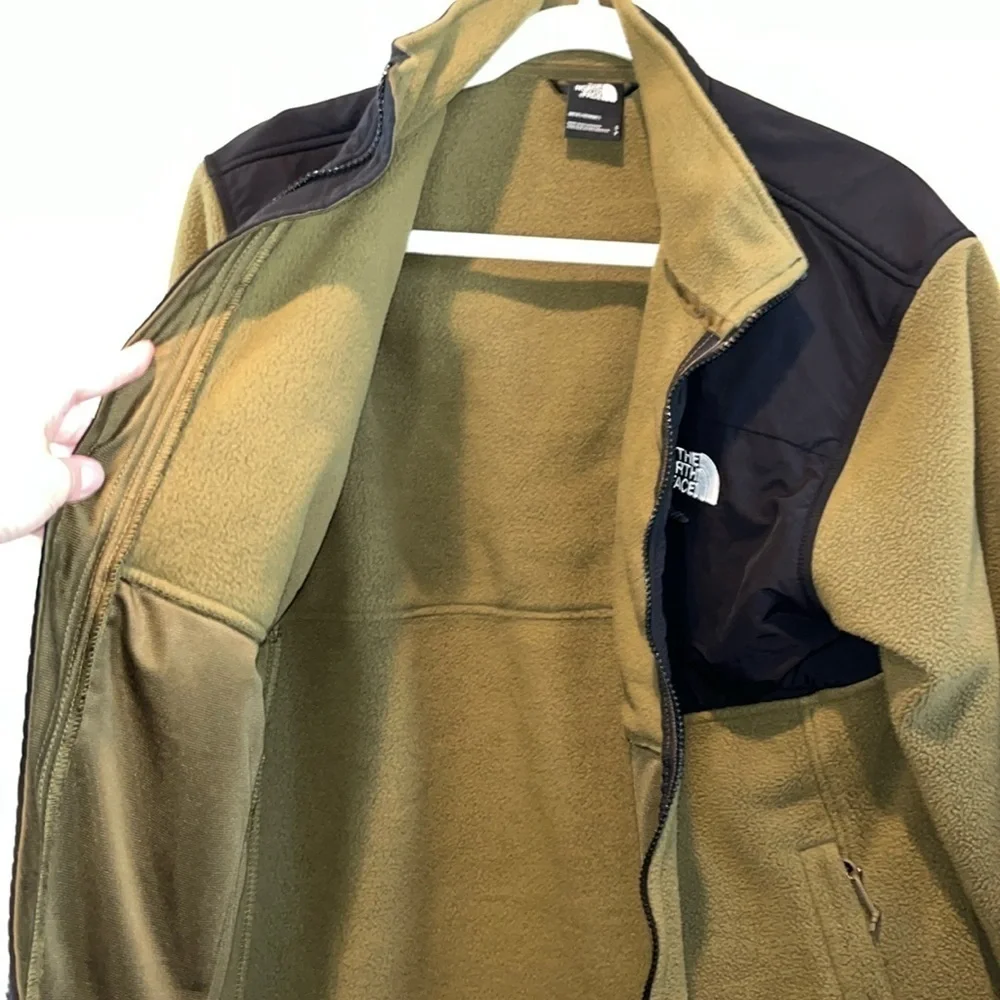 Olive green and black men Northface fleece full zip jacket size M
